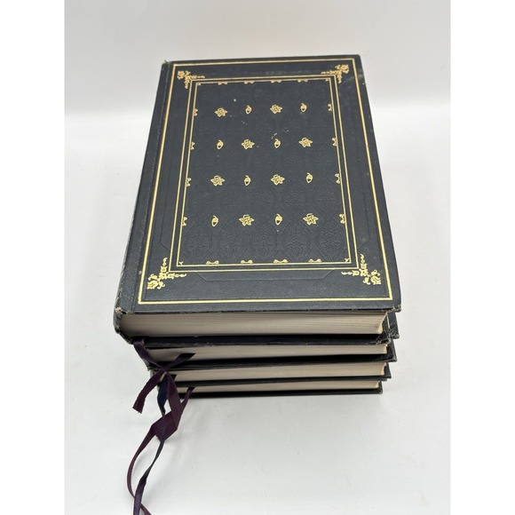 Decorative Vtg Book Set Faux Leather Dark Academia Navy Gold International Coll. - Picture 4 of 16